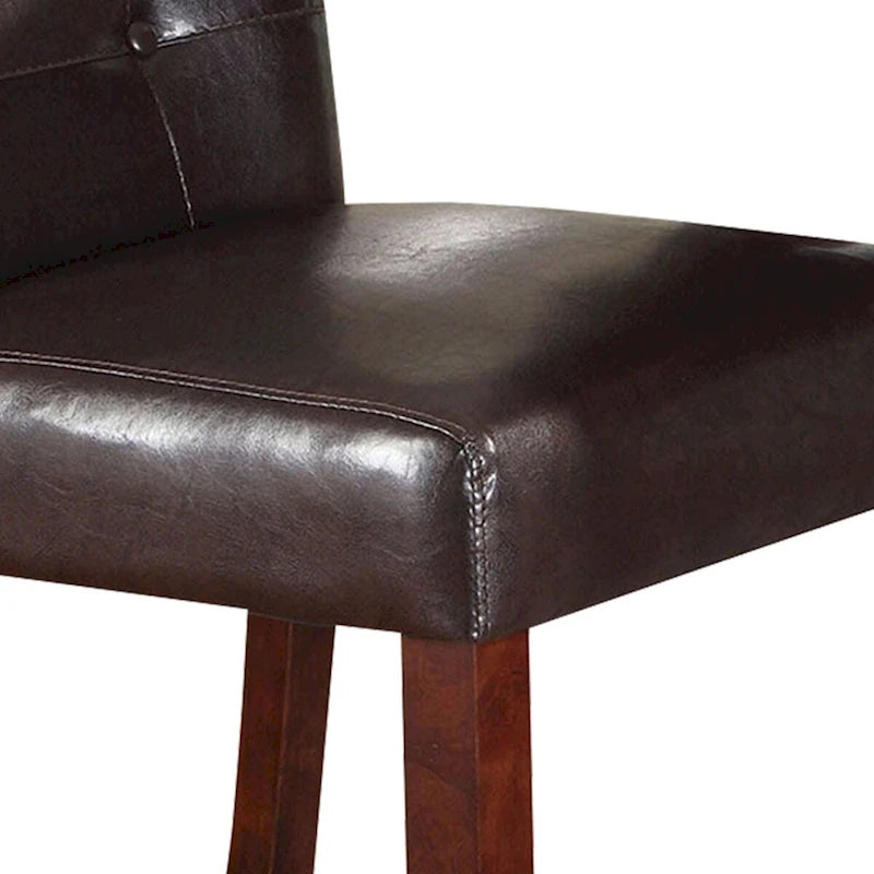 Sgabello da bancone in legno rivestito in pelle, marrone, set da 2
