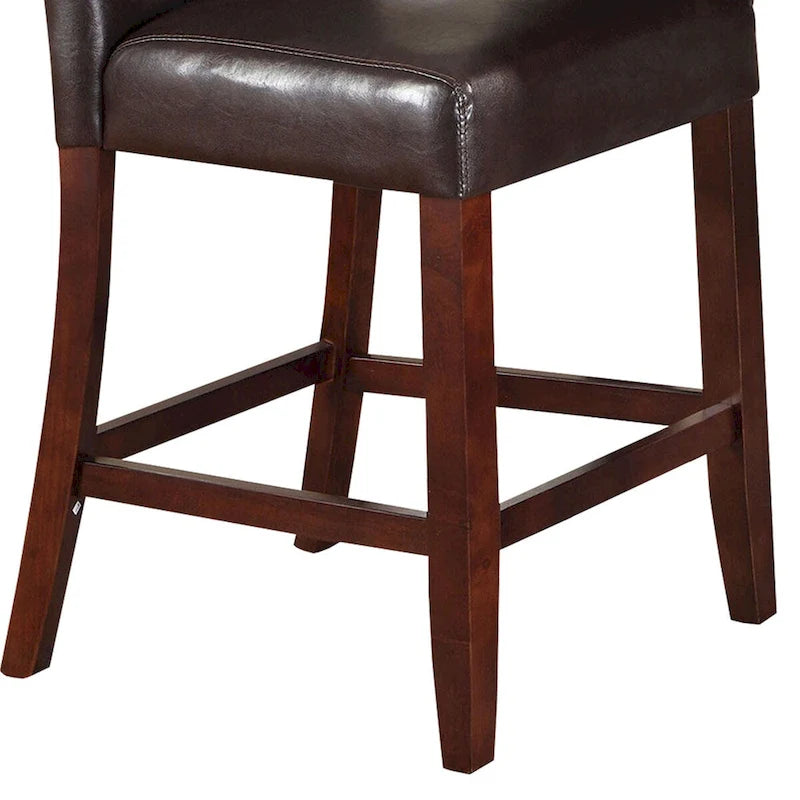 Sgabello da bancone in legno rivestito in pelle, marrone, set da 2