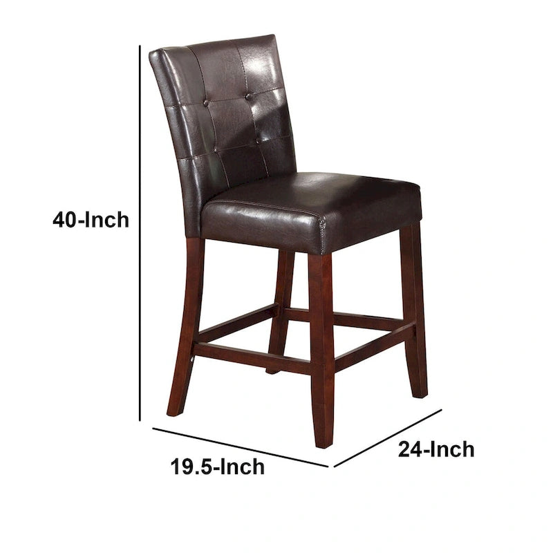 Sgabello da bancone in legno rivestito in pelle, marrone, set da 2