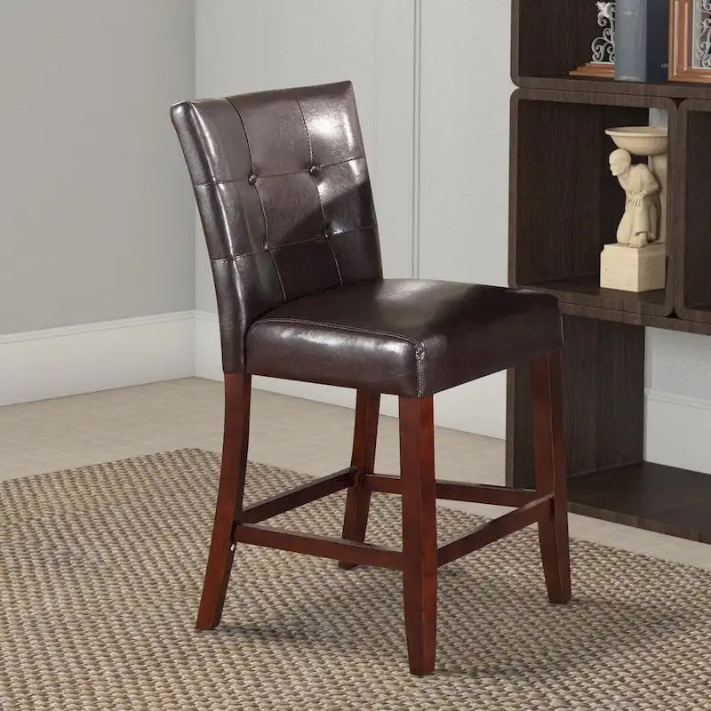 Sgabello da bancone in legno rivestito in pelle, marrone, set da 2