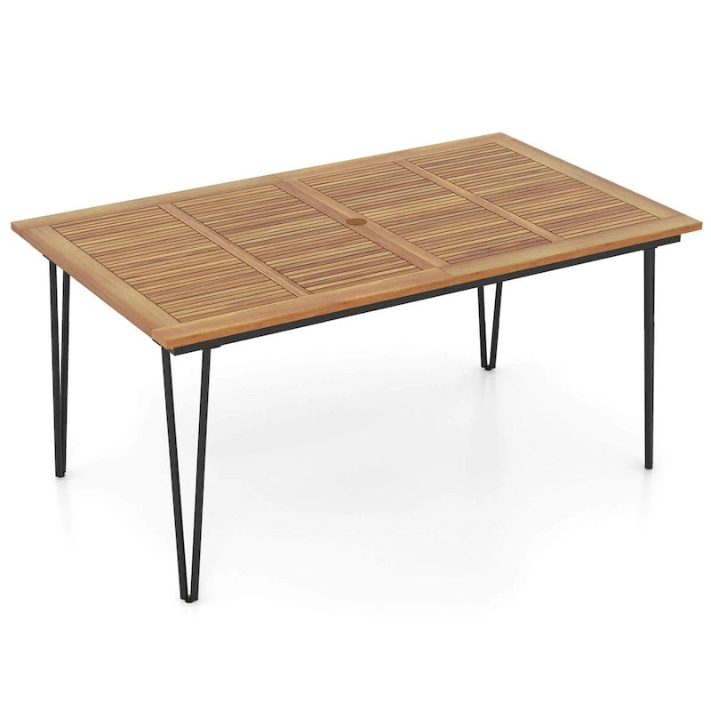 Tavolo da pranzo da esterno 160 cm con piano in legno di acacia e gambe in metallo