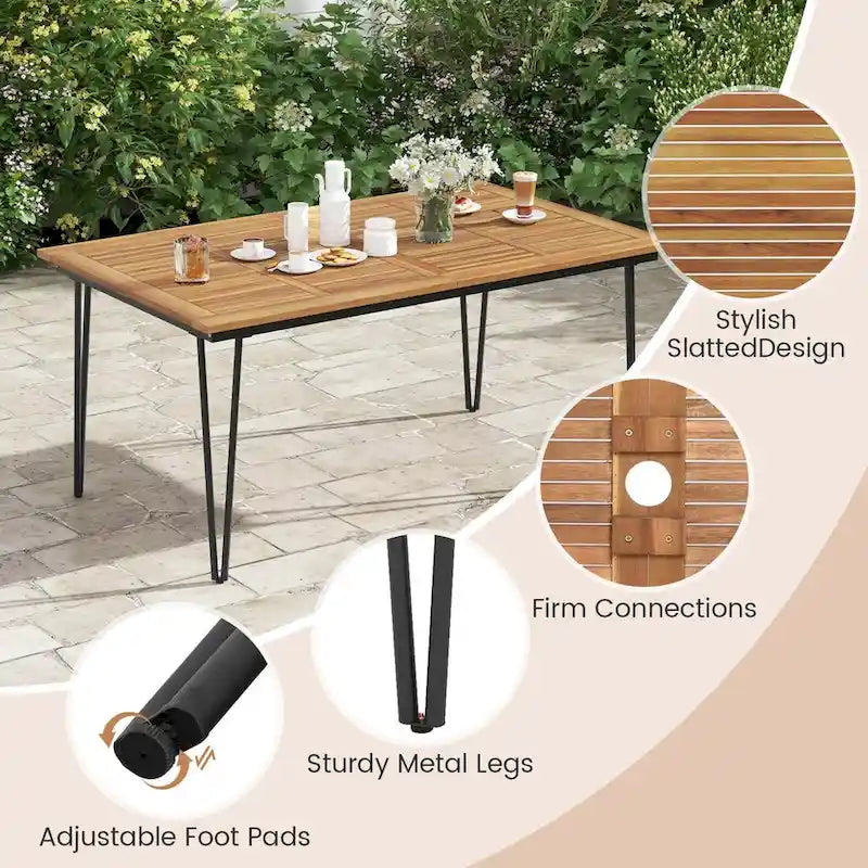 Tavolo da pranzo da esterno 160 cm con piano in legno di acacia e gambe in metallo