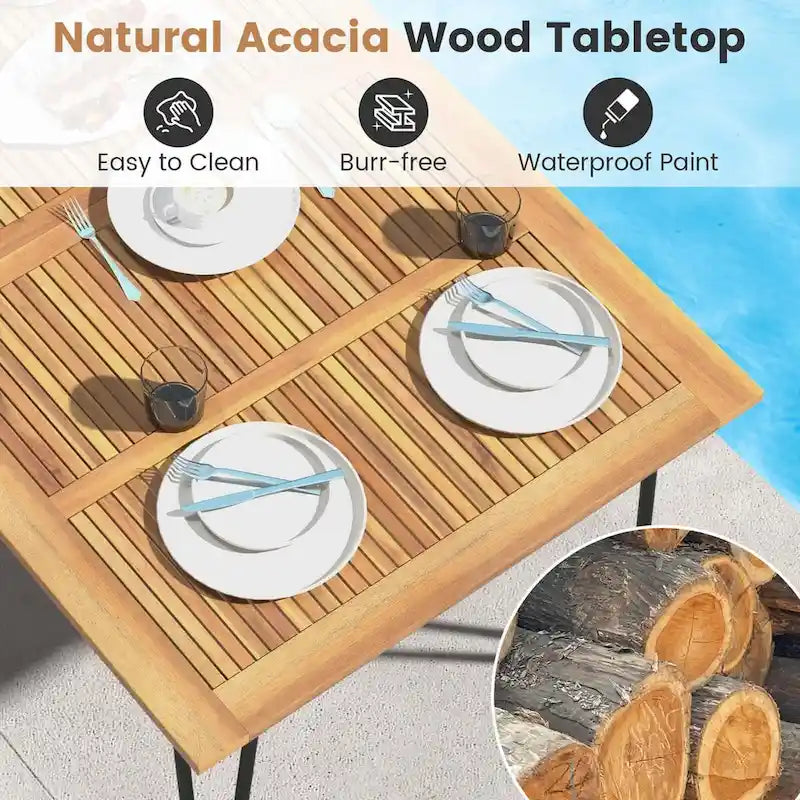Tavolo da pranzo da esterno 160 cm con piano in legno di acacia e gambe in metallo