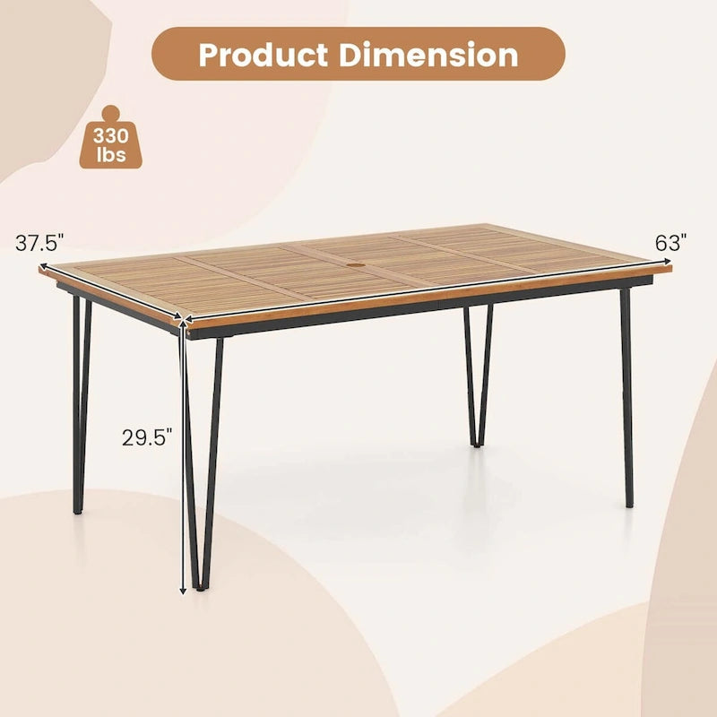 Tavolo da pranzo da esterno 160 cm con piano in legno di acacia e gambe in metallo