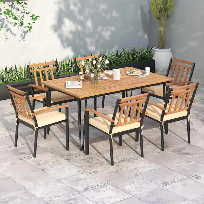 Tavolo da pranzo da esterno 160 cm con piano in legno di acacia e gambe in metallo