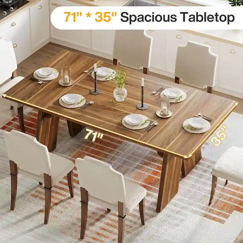 71 Grande tavolo da pranzo per 6 persone, tavolo da cena rettangolare stile rustico