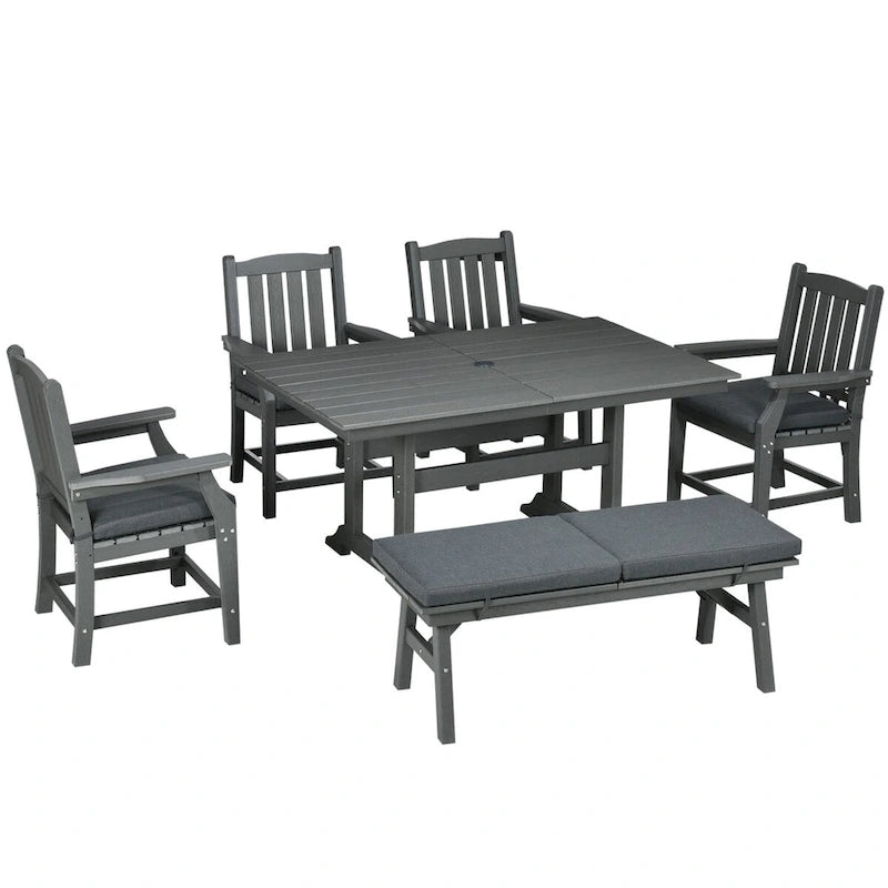 Outsunny Set da Pranzo da Giardino 6 Pezzi, Tavolo e Sedie da Esterno 6 Posti con Foro per Ombrellone