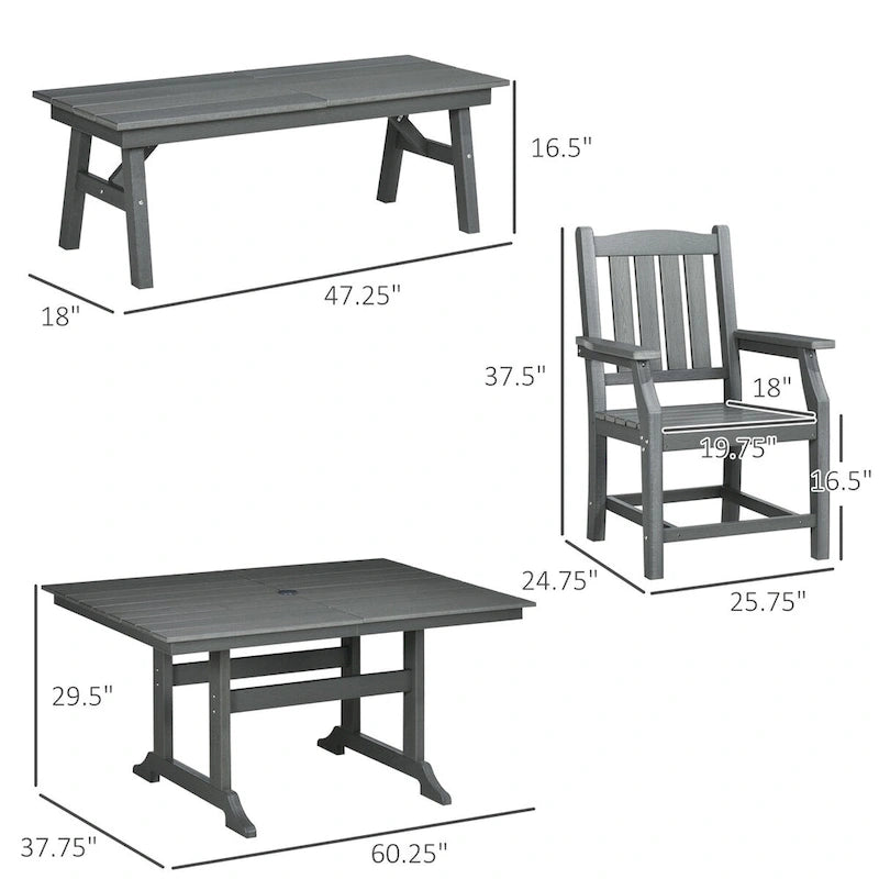 Outsunny Set da Pranzo da Giardino 6 Pezzi, Tavolo e Sedie da Esterno 6 Posti con Foro per Ombrellone