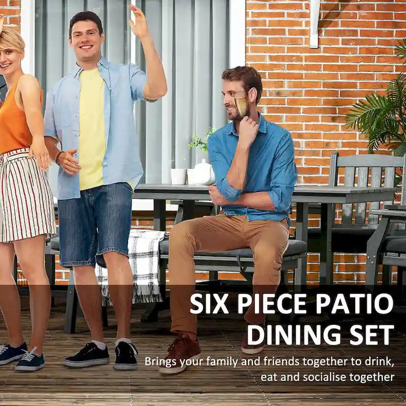 Outsunny Set da Pranzo da Giardino 6 Pezzi, Tavolo e Sedie da Esterno 6 Posti con Foro per Ombrellone