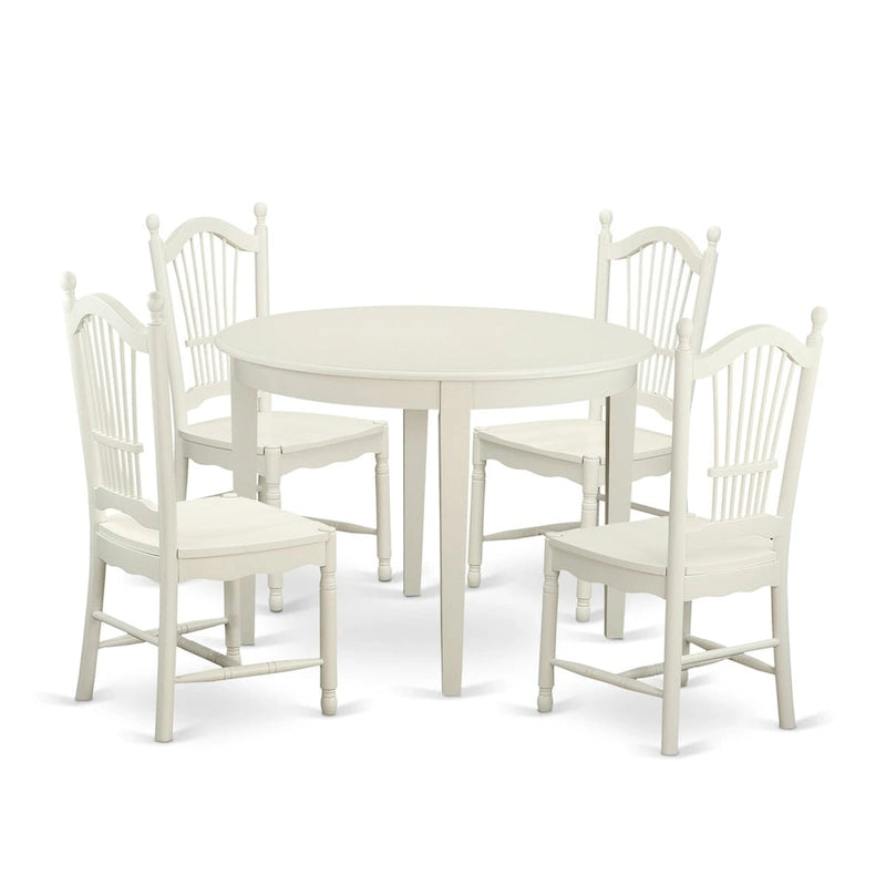 East West Furniture Set da Pranzo 5 Pezzi per 4 Persone Include un Tavolo da Pranzo Rotondo e 4 Sedie da Cucina, Bianco Lino