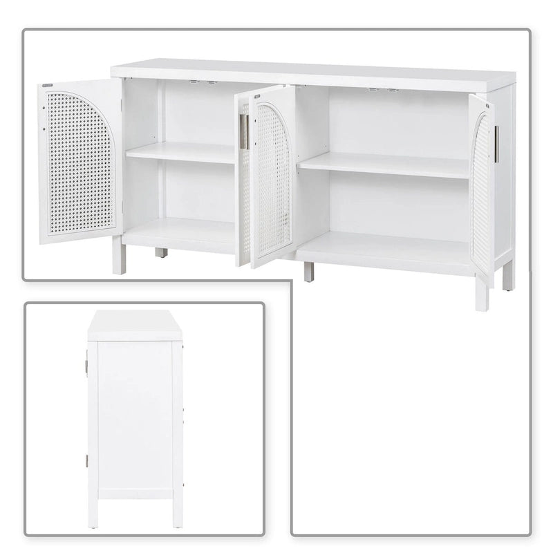 Madia in Stile Modern Farmhouse con Quattro Ante Decorate in Rattan Sintetico