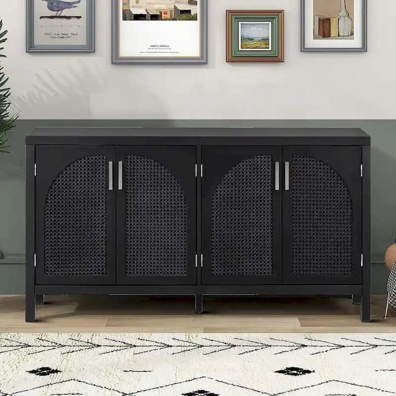 Madia in Stile Modern Farmhouse con Quattro Ante Decorate in Rattan Sintetico