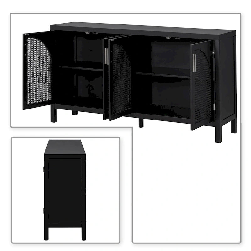 Madia in Stile Modern Farmhouse con Quattro Ante Decorate in Rattan Sintetico
