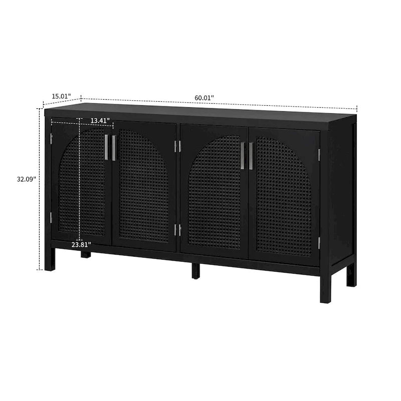 Madia in Stile Modern Farmhouse con Quattro Ante Decorate in Rattan Sintetico