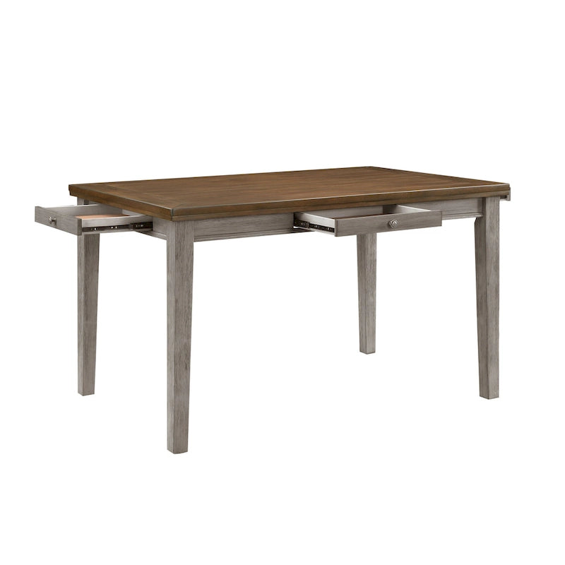 Tavolo Trea altezza bancone 91 cm, 6 posti, 4 cassetti, marrone ciliegia, grigio