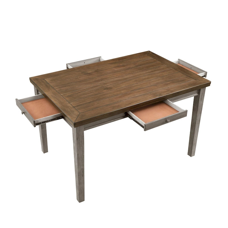 Tavolo Trea altezza bancone 91 cm, 6 posti, 4 cassetti, marrone ciliegia, grigio
