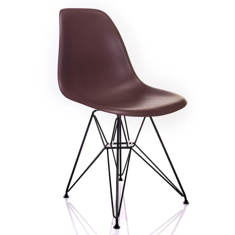 Sedia da pranzo Nature Series DSR in stile Mid-Century Modern con venature del legno marrone e gambe in acciaio nero a Torre Eiffel