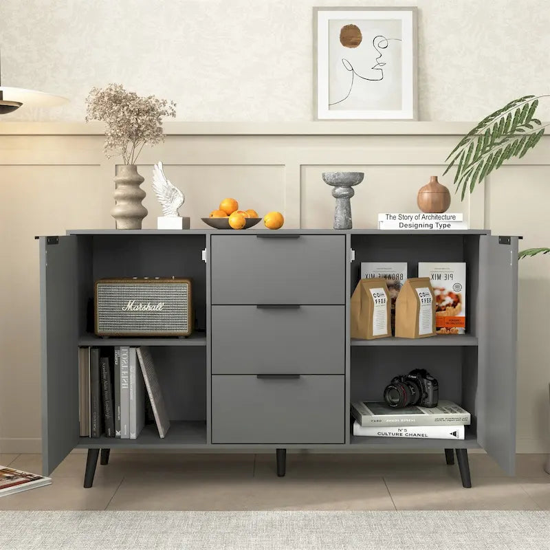 Madia Credenza in Legno con Mobiletto Contenitore, 3 Cassetti e 2 Ante