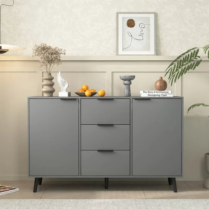 Madia Credenza in Legno con Mobiletto Contenitore, 3 Cassetti e 2 Ante
