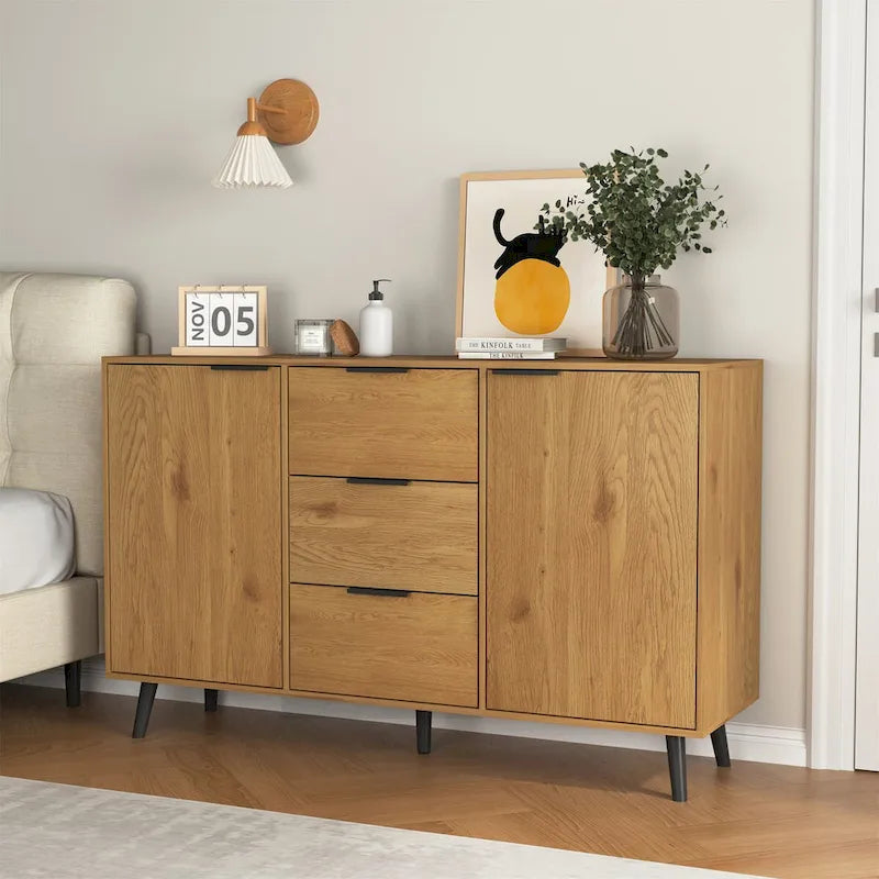 Madia Credenza in Legno con Mobiletto Contenitore, 3 Cassetti e 2 Ante