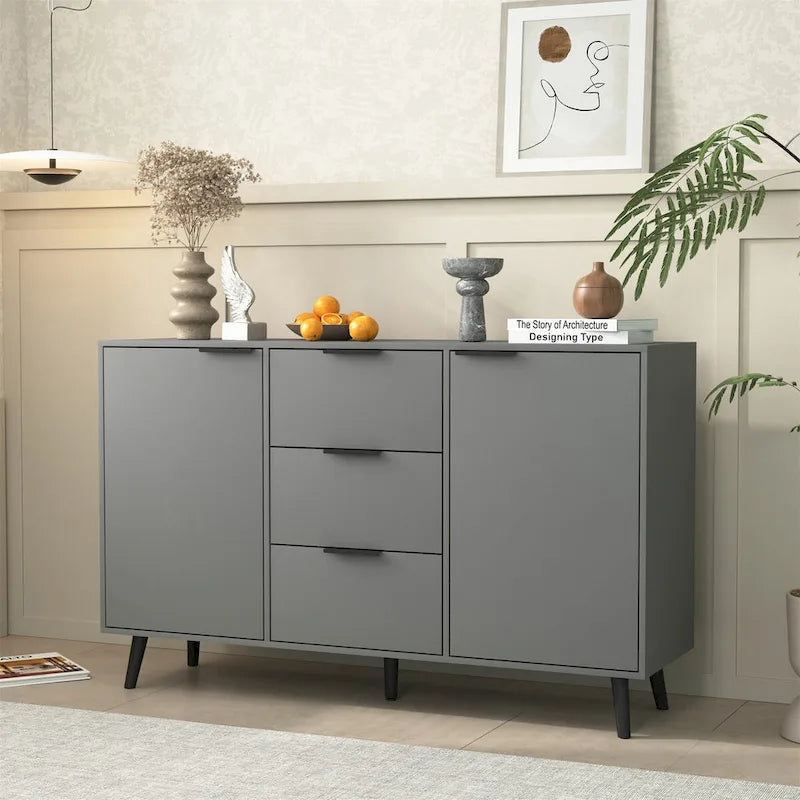 Madia Credenza in Legno con Mobiletto Contenitore, 3 Cassetti e 2 Ante