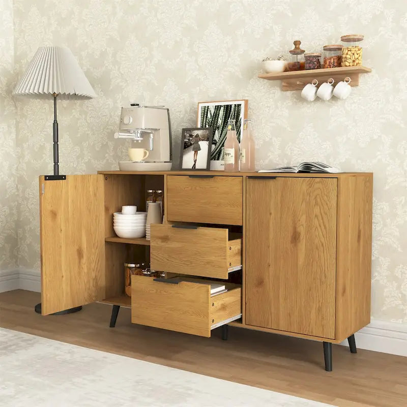 Madia Credenza in Legno con Mobiletto Contenitore, 3 Cassetti e 2 Ante