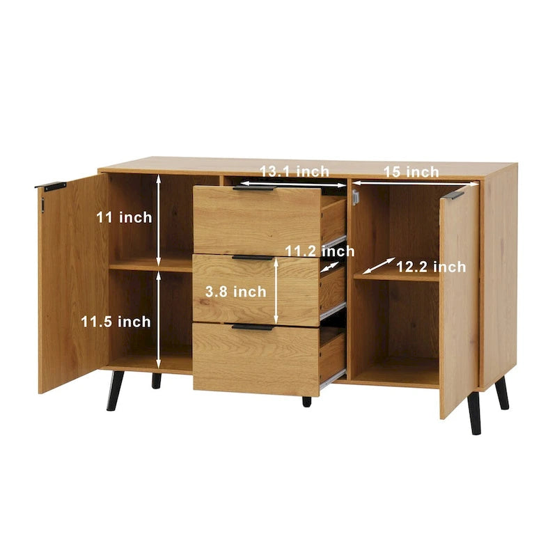 Madia Credenza in Legno con Mobiletto Contenitore, 3 Cassetti e 2 Ante