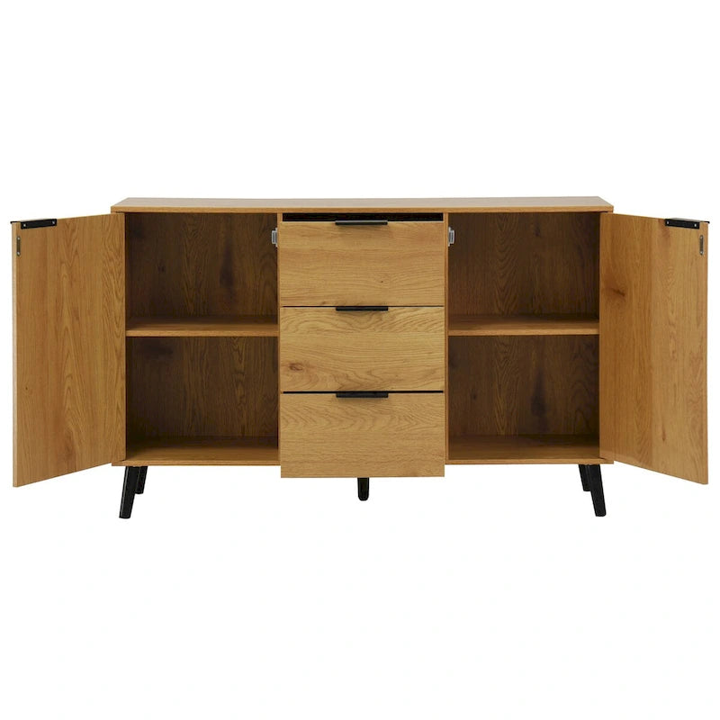 Madia Credenza in Legno con Mobiletto Contenitore, 3 Cassetti e 2 Ante