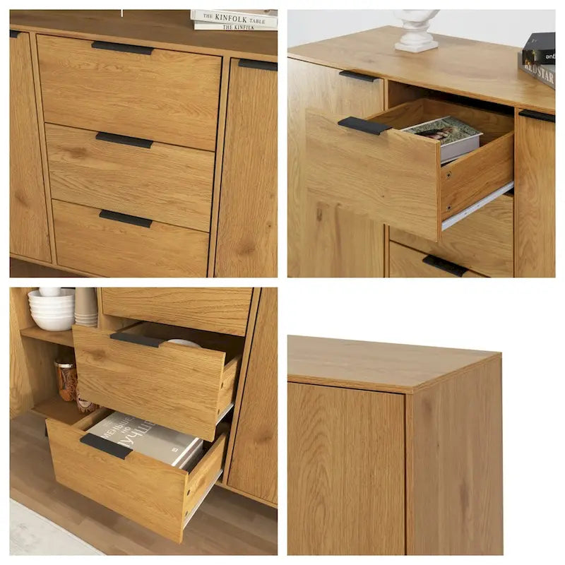 Madia Credenza in Legno con Mobiletto Contenitore, 3 Cassetti e 2 Ante