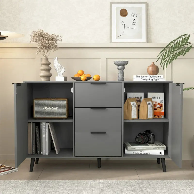 Madia Credenza in Legno con Mobiletto Contenitore, 3 Cassetti e 2 Ante