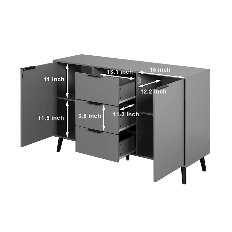 Madia Credenza in Legno con Mobiletto Contenitore, 3 Cassetti e 2 Ante