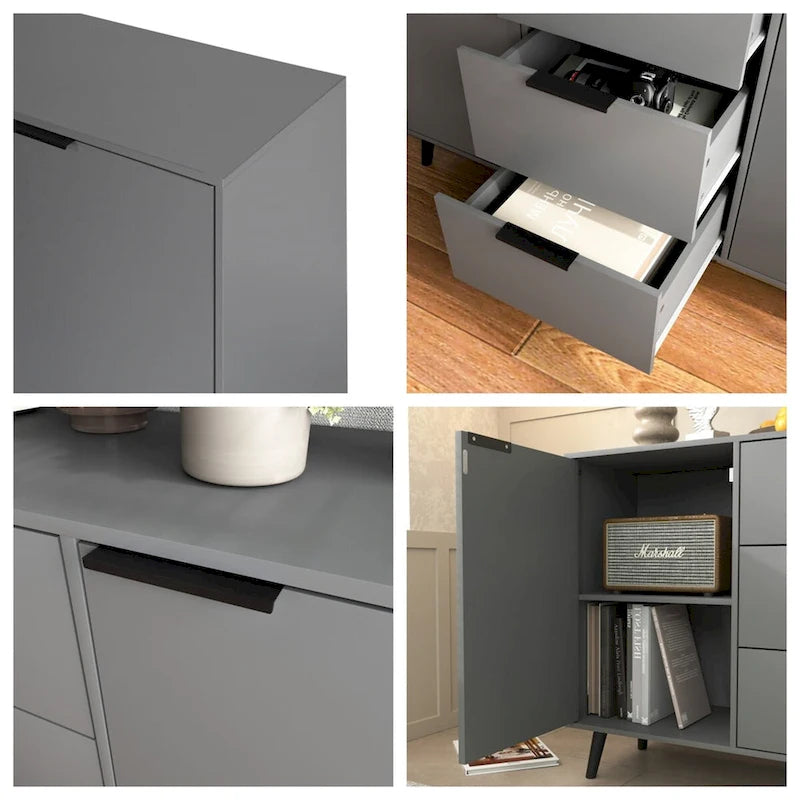 Madia Credenza in Legno con Mobiletto Contenitore, 3 Cassetti e 2 Ante