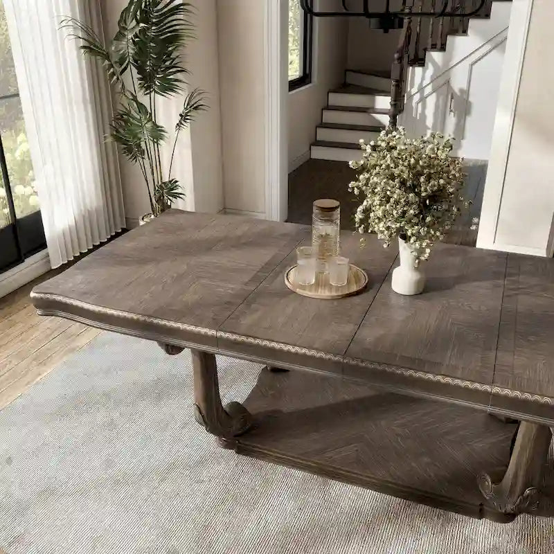 Set da Pranzo Espandibile Cassian in Legno Massello di Quercia Anticata a 9 Pezzi di Furniture of America