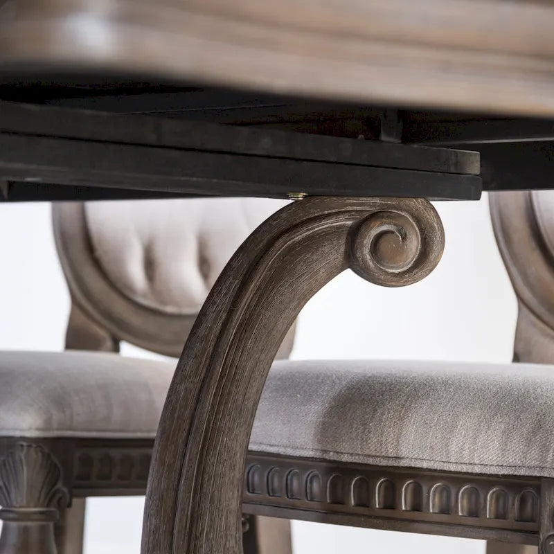 Set da Pranzo Espandibile Cassian in Legno Massello di Quercia Anticata a 9 Pezzi di Furniture of America