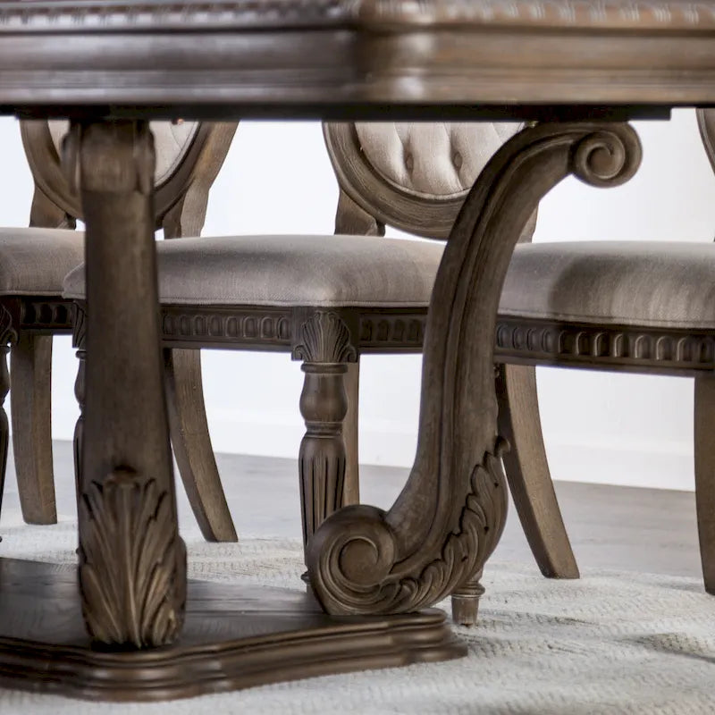 Set da Pranzo Espandibile Cassian in Legno Massello di Quercia Anticata a 9 Pezzi di Furniture of America