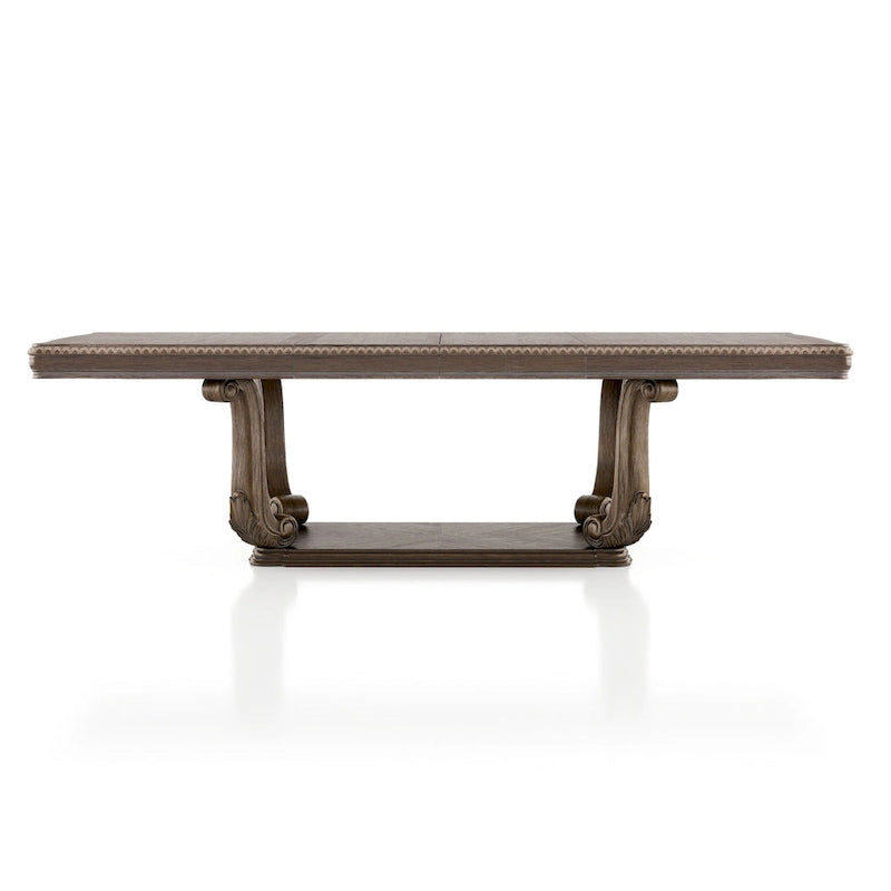 Set da Pranzo Espandibile Cassian in Legno Massello di Quercia Anticata a 9 Pezzi di Furniture of America