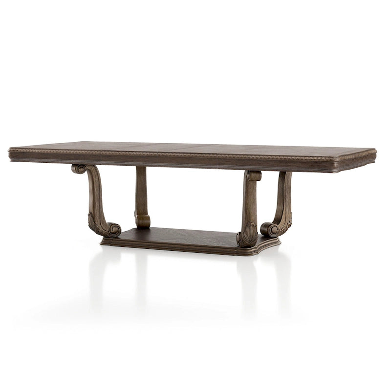 Set da Pranzo Espandibile Cassian in Legno Massello di Quercia Anticata a 9 Pezzi di Furniture of America
