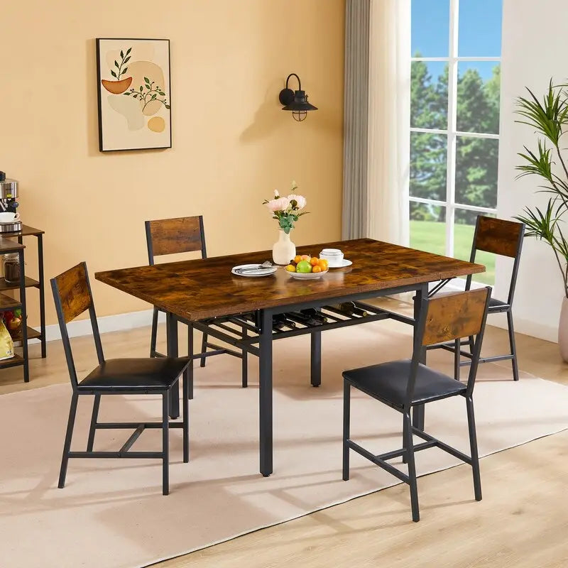 Tavolo da Pranzo Pieghevole Industriale Vintage, Tavolo Rettangolare in Legno Allungabile con Ante a Ribalta per Cucina, Soggiorno, Sala da Pranzo