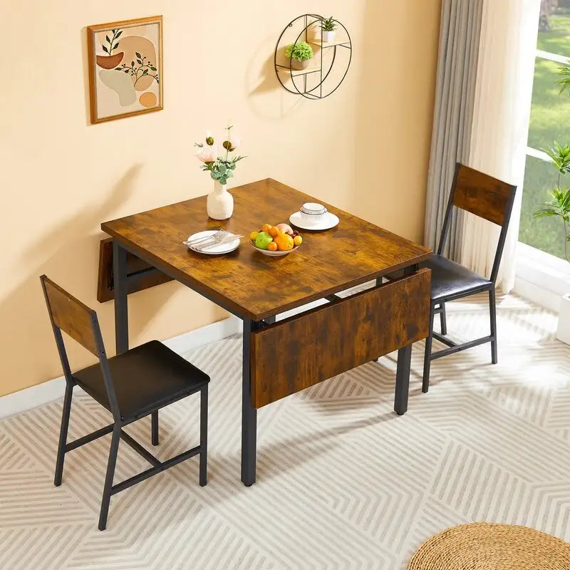 Tavolo da Pranzo Pieghevole Industriale Vintage, Tavolo Rettangolare in Legno Allungabile con Ante a Ribalta per Cucina, Soggiorno, Sala da Pranzo