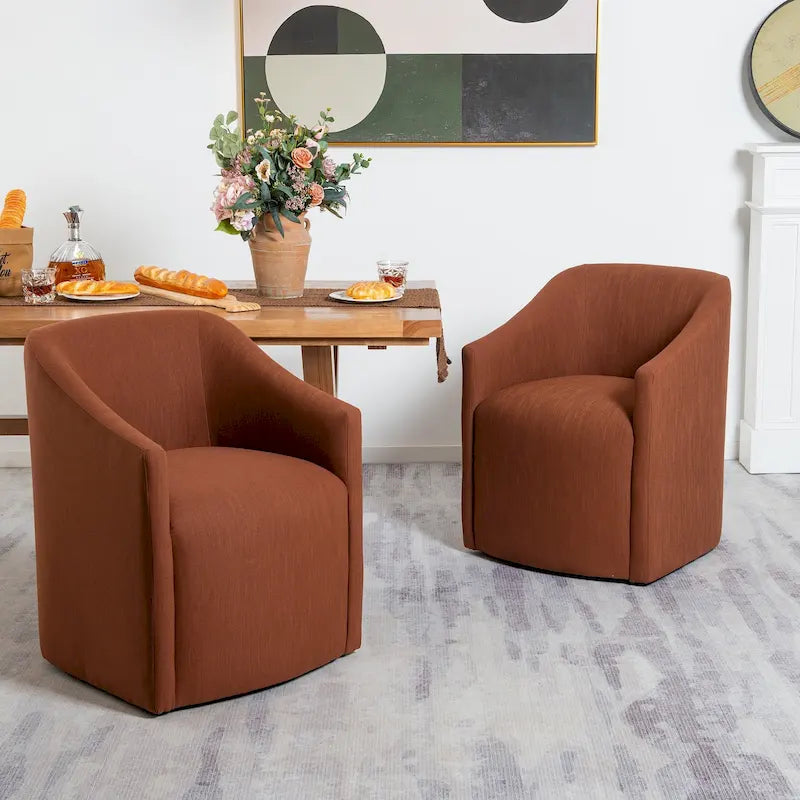KINWELL Poltroncina da pranzo a botte con braccioli in tessuto Performance (set da 2)