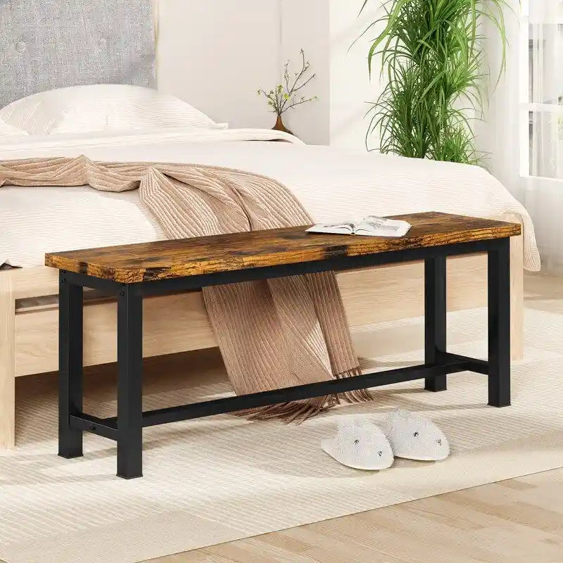 Grondin Banc de salle à manger style industriel, lot de 2, bancs de salle à manger en bois et acier, bancs d'entrée durables et stables