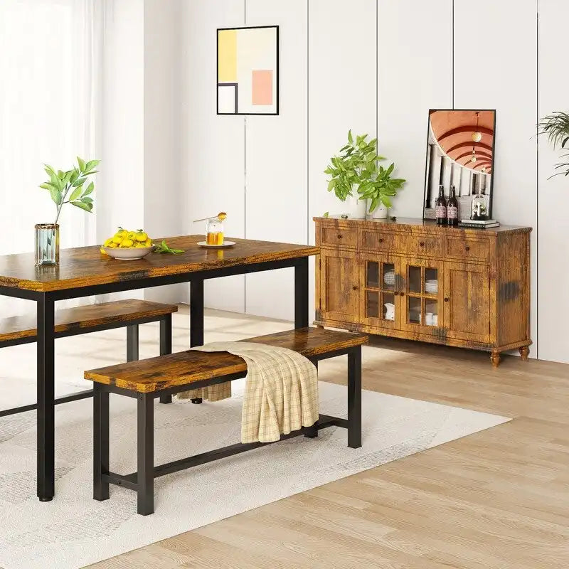 Grondin Panca da pranzo in stile industriale, set da 2 pezzi, set di 2 panche da pranzo in legno e acciaio, panche da ingresso durevoli e stabili