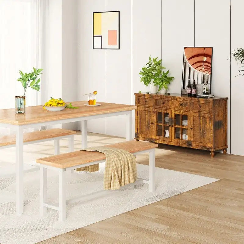 Grondin Panca da pranzo in stile industriale, set da 2 pezzi, set di 2 panche da pranzo in legno e acciaio, panche da ingresso durevoli e stabili