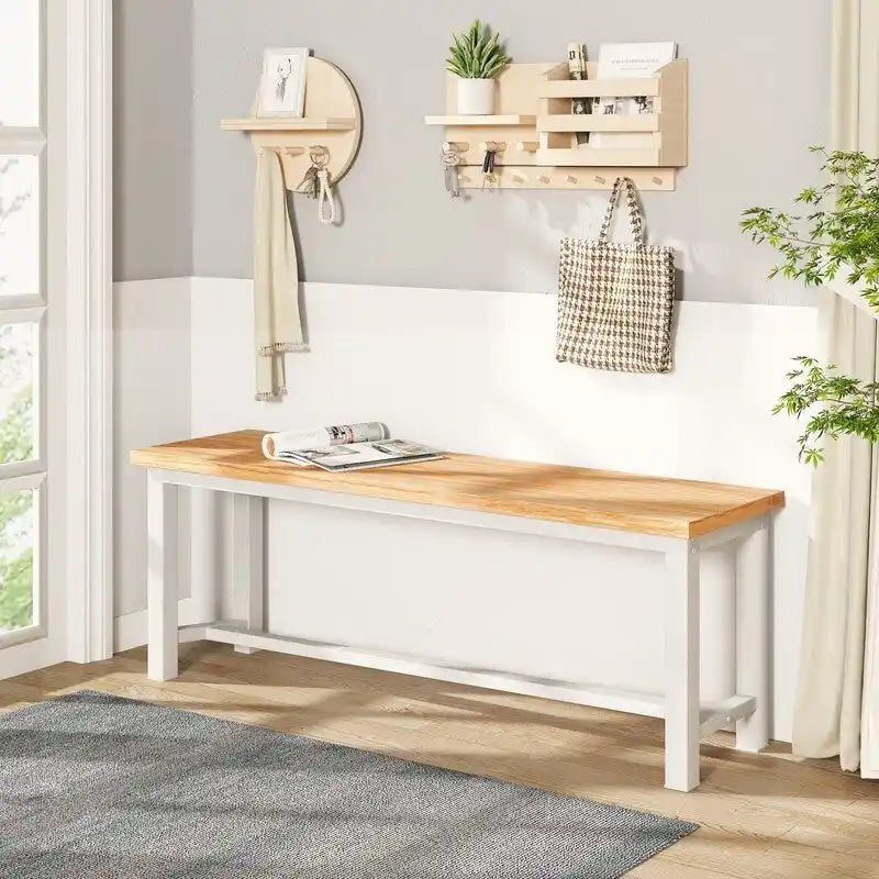 Grondin Panca da pranzo in stile industriale, set da 2 pezzi, set di 2 panche da pranzo in legno e acciaio, panche da ingresso durevoli e stabili