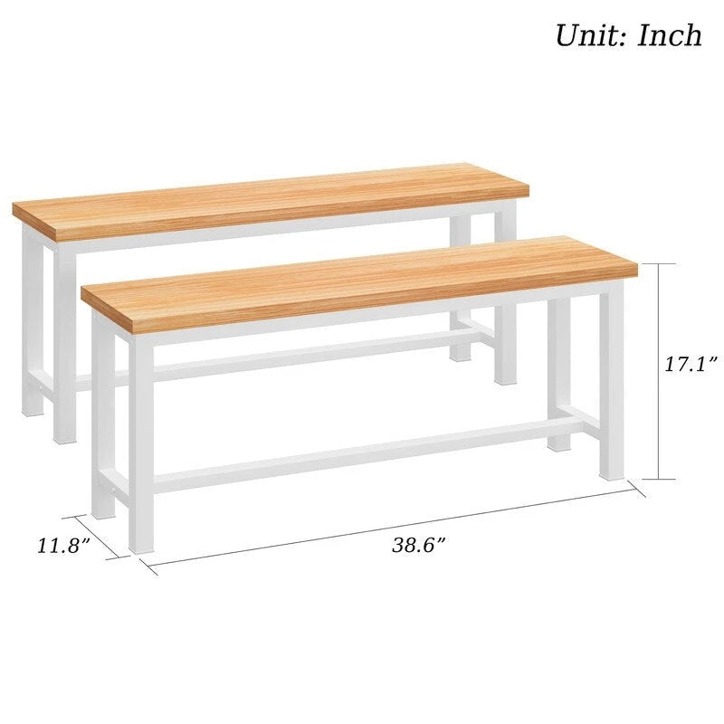 Grondin Panca da pranzo in stile industriale, set da 2 pezzi, set di 2 panche da pranzo in legno e acciaio, panche da ingresso durevoli e stabili