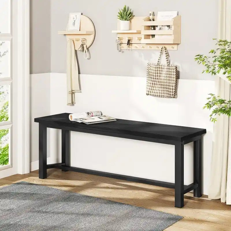 Grondin Panca da pranzo in stile industriale, set da 2 pezzi, set di 2 panche da pranzo in legno e acciaio, panche da ingresso durevoli e stabili