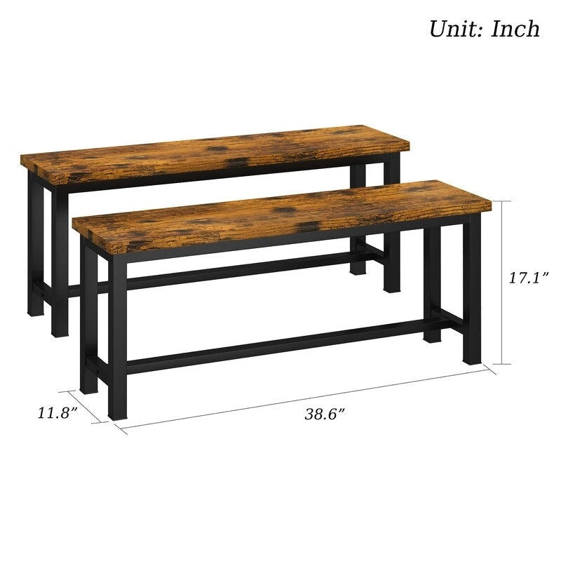 Grondin Panca da pranzo in stile industriale, set da 2 pezzi, set di 2 panche da pranzo in legno e acciaio, panche da ingresso durevoli e stabili