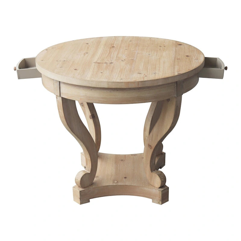 Tavolino da caffè/Tavolo da pranzo rotondo piccolo stile rustico con gambe curve per salotto, cucina