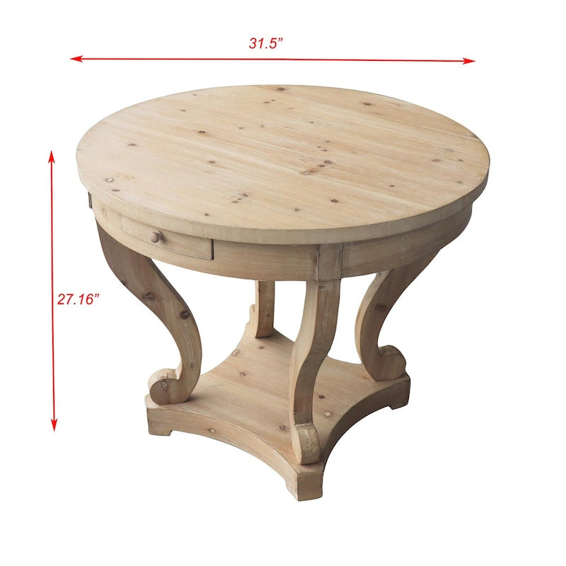 Tavolino da caffè/Tavolo da pranzo rotondo piccolo stile rustico con gambe curve per salotto, cucina