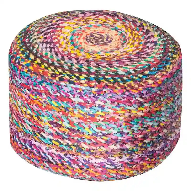 Pouf poggiapiedi in velluto imbottito con stampa digitale annodata